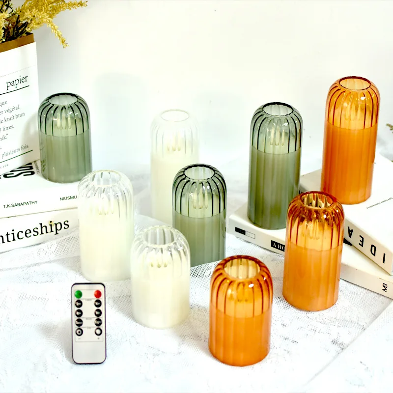 Flameless Candles with Remote, Set of 3 Glass Jar LED Candles  Φ 3
