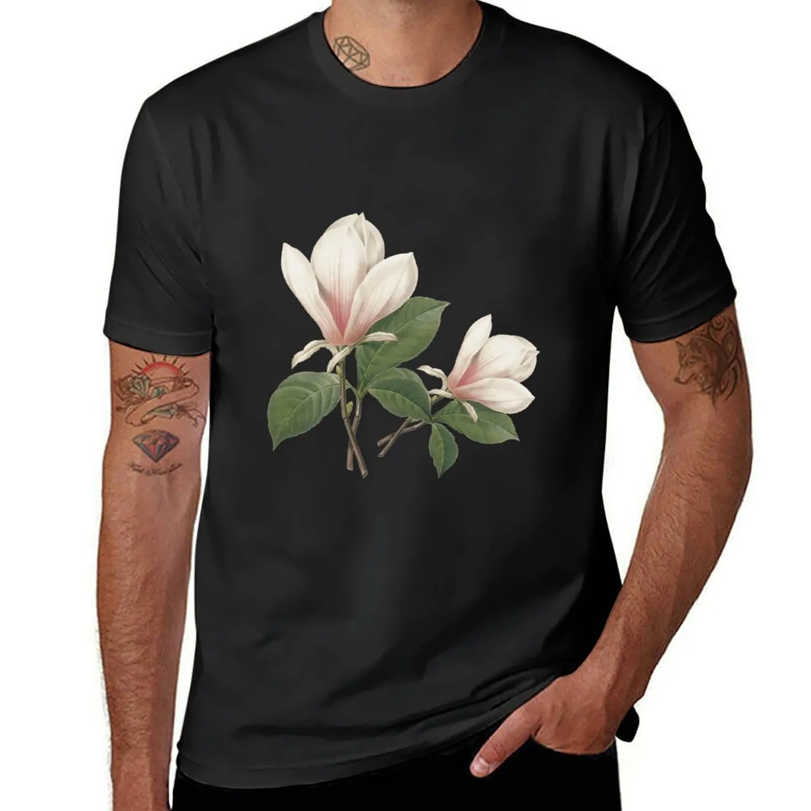 Vintage botanical art, elegantmagnolia flower. T-Shirt anime t shirts blue archive oversizeds mens big and tall t shirts