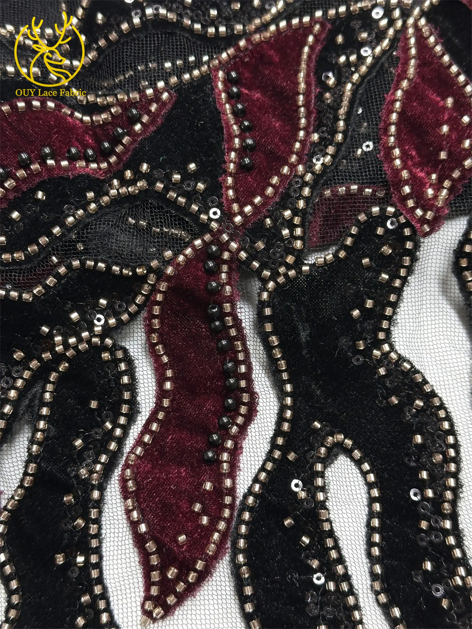Roter Samtstoff mit Perlen und Pailletten, Spitzenstoff 2026, eleganter bestickter Tüllstoff für Bräutigam, französisches Hochzeitskleid, Abendkleid, zum Nähen, 5 Yards – Detail 16