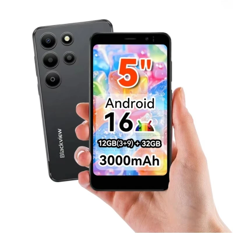 [Spedizione dalla Polonia] Smartphone Blackview WAVE 2C Mini Palm, 12 GB di RAM espandibile (3 GB di RAM fisica + 9 GB di RAM virtuale), 32 GB di ROM, schermo piccolo da 5 pollici, batteria da 3000