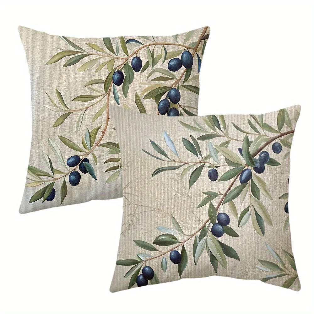 2pcs Vintage Olive Branch Printed Throw Pillow Covers Farmhouse Decorative Cushion Cases for Sofa Bedroom Living Room