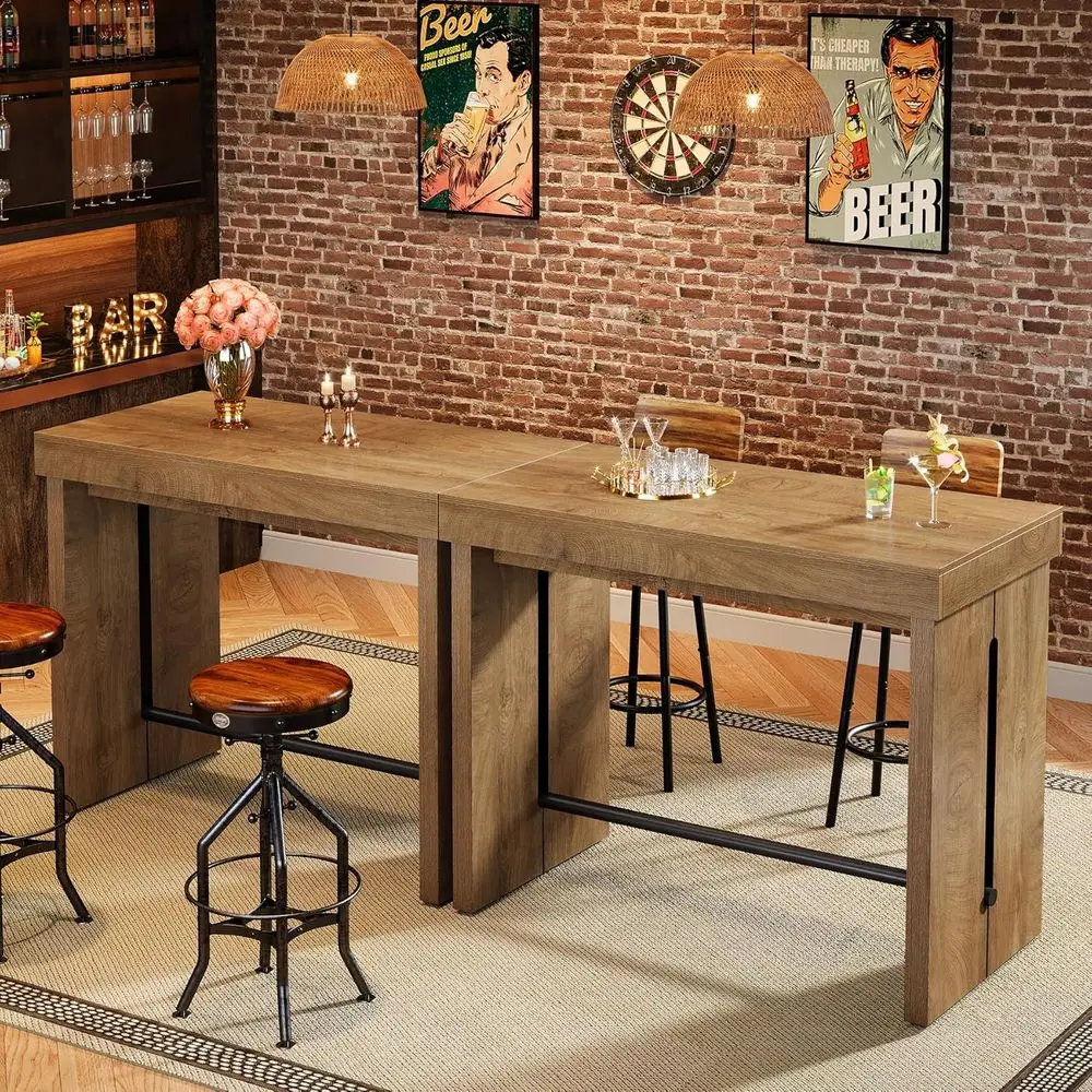 

Rustic Brown 41.3 Counter Height Pub Table Set for 2, Suitable for Kitchen, Dining Room, or Bistro, Ideal for Narrow Spaces