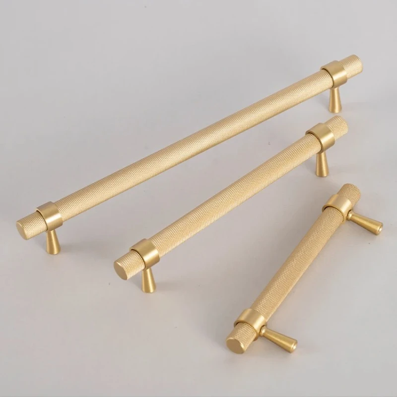 1 pz Ottone T Bar Oro Zigrinato/Texurato maniglie da cucina Maniglie per armadi Maniglie per cassetti Manopole zigrinate per camera da letto