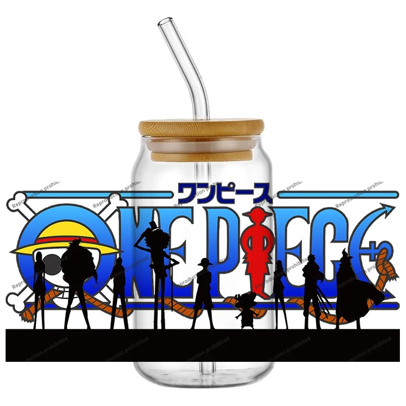 Neue 28 Designs One Piece Beliebte Anime-Cartoon 16oz UV DTF 3D Transfer-Aufkleber Dekorfolien für Glasdosen Kreative Bastel-DIY-Aufkleber