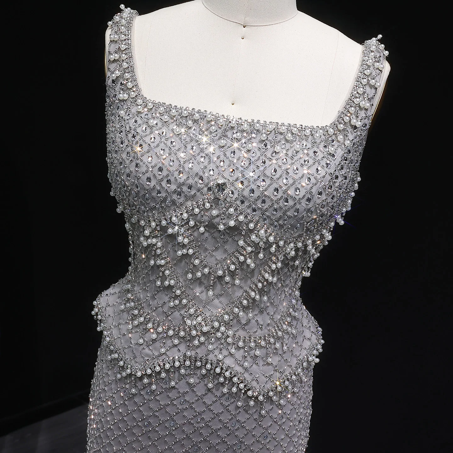 Sharon Said Luxury Dubai Gray Staight Evening Dress with Straps Arabic Women Wedding Formal Party Gowns SS631 Customized image 4
