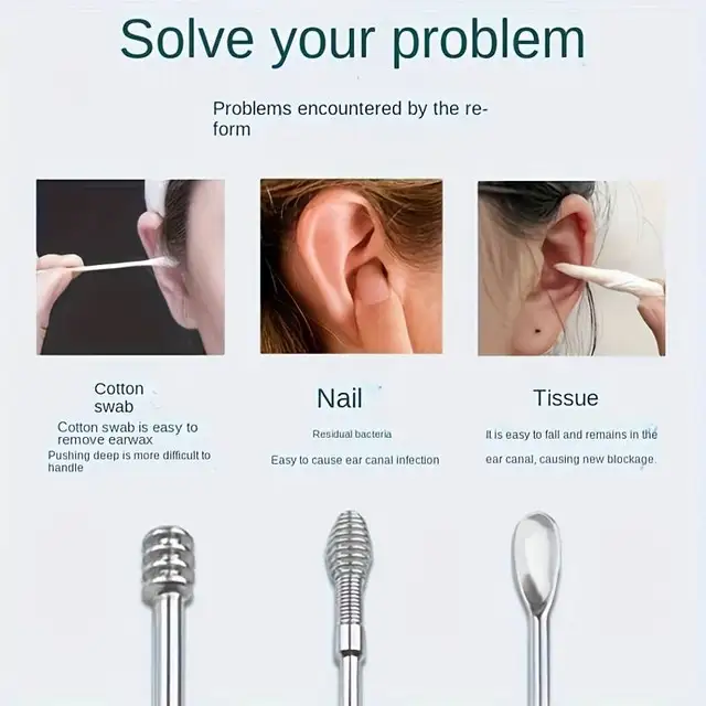 6pcs Stainless Steel Ear Wax Removal Tool Set Spiral Rotating EarPicking Spoon Ear Picker Spoon For Cleaning Collecting Ear Wax 6