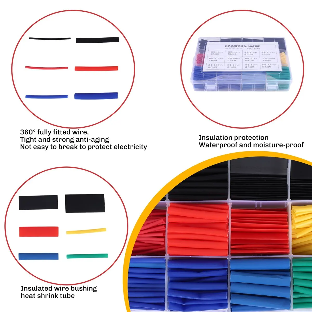 DT39 560PCS Heat Shrink Tubing Kit, Electrical Wire Cable Wrap Assortment, 2:1 Ratio Insulation Shrink Tube with Box, 12 Sizes