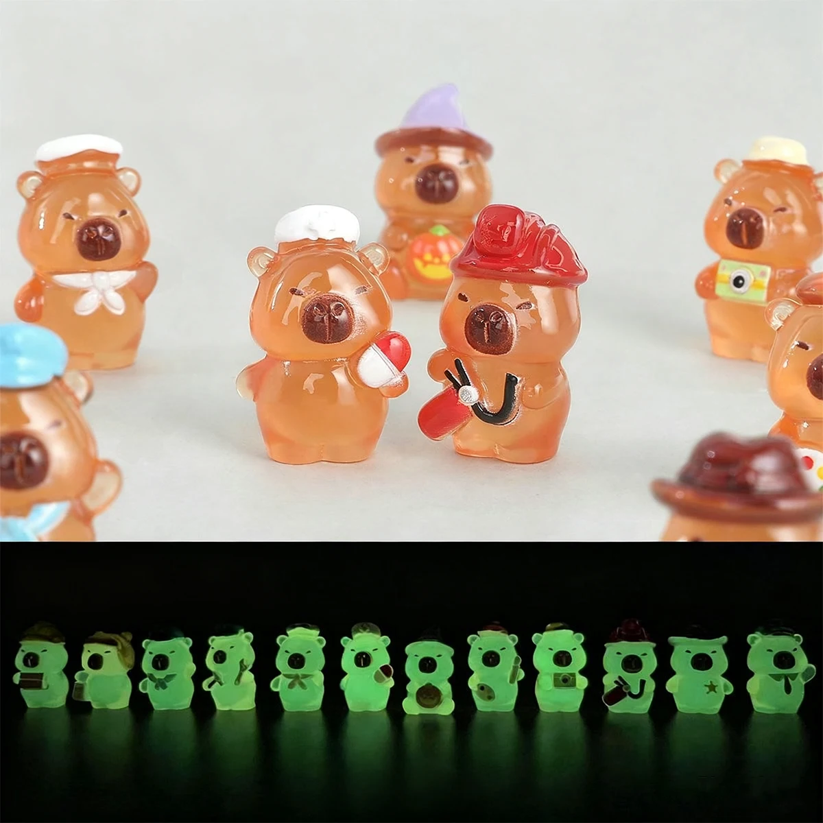 10/20 قطعة يتوهج في الظلام كابيبارا التماثيل مضيئة صغيرة الراتنج زينة عيد الميلاد لحديقة الجنية المشهد الصغير هدية عيد الميلاد #3