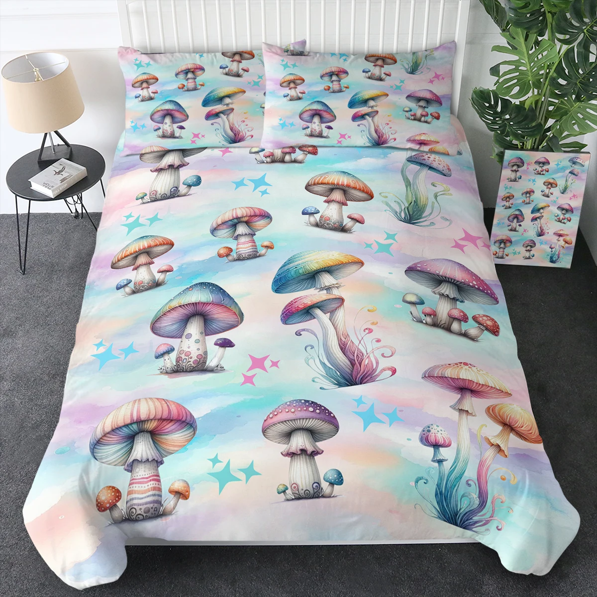 

3 Piece Mushrooms in Different Colours Printed Duvet Cover Set Bedding Set For Kids and Adults Home Decor