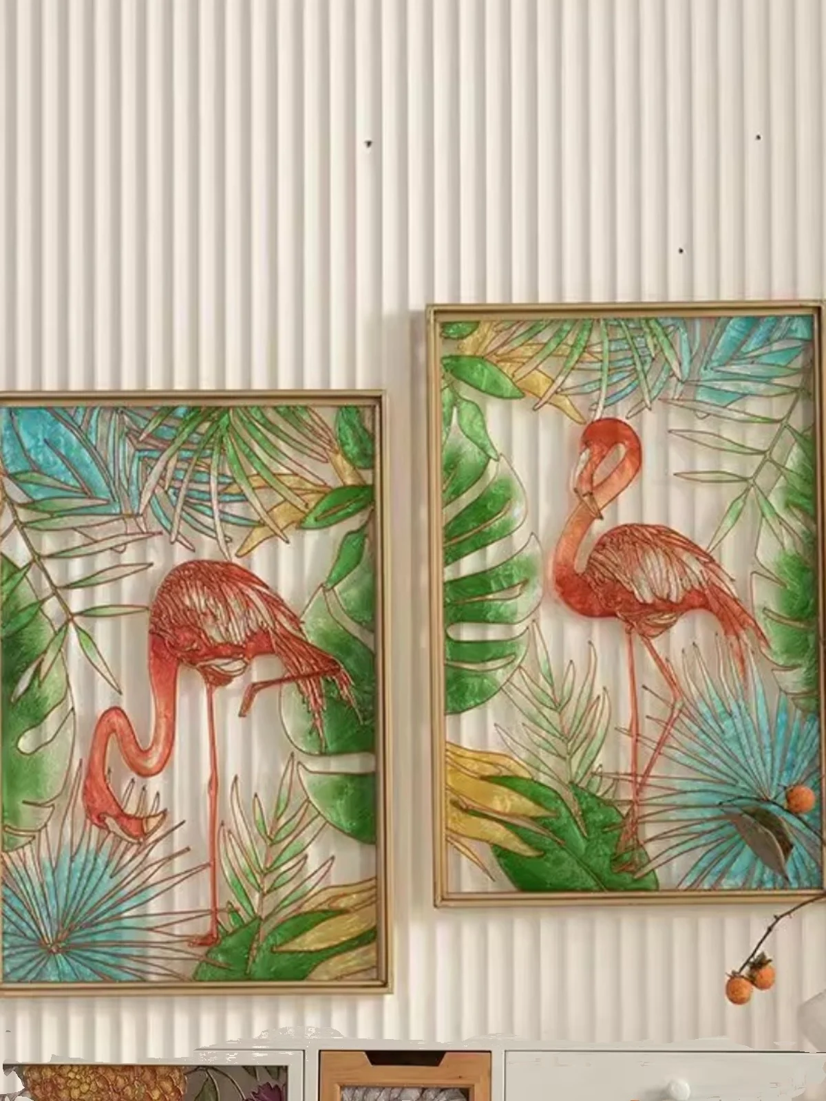 

Vibrant Hand-Painted Flamingo Metal Wall Art - Iron Frame, Tempered Glass, 40x60cm