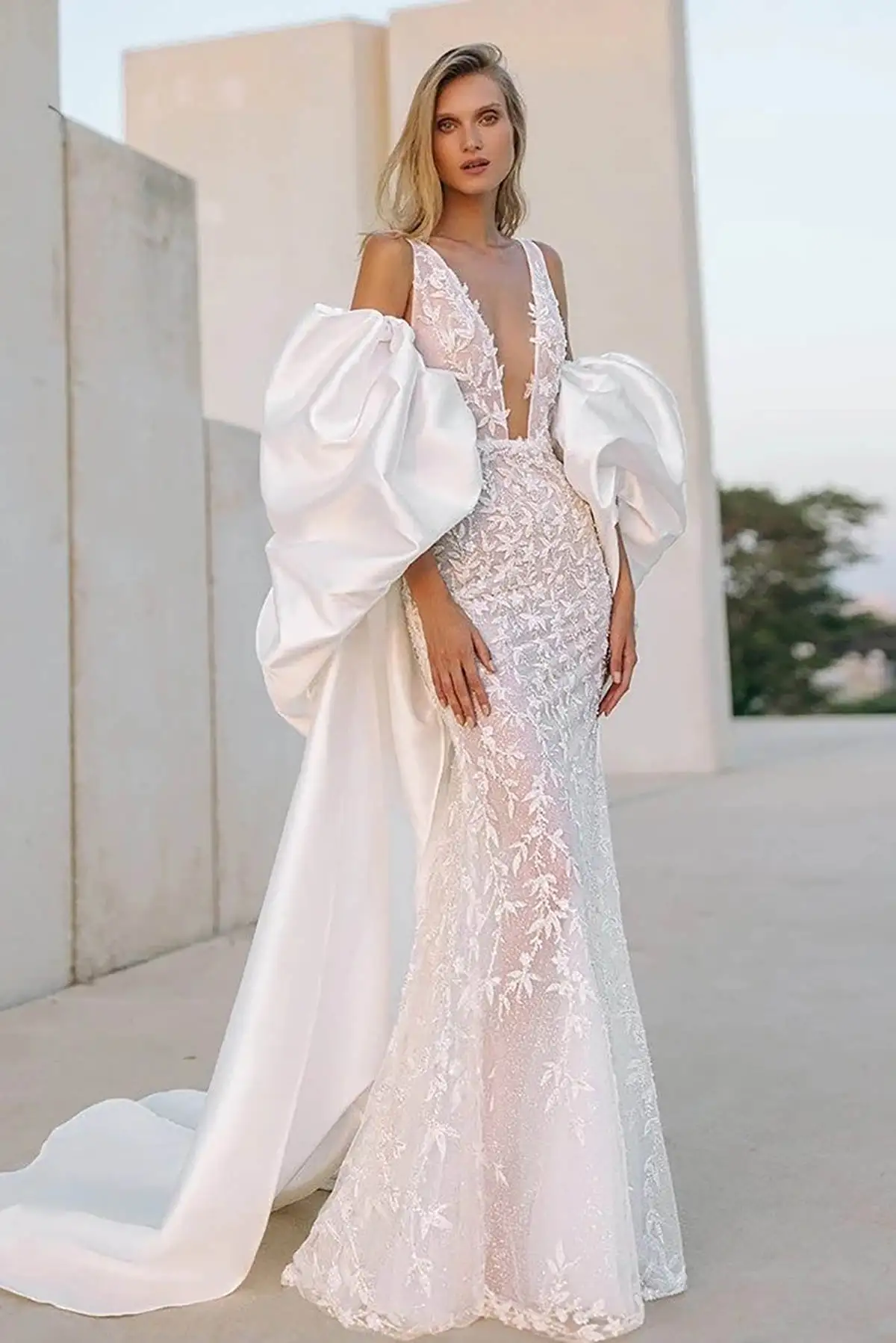 Vestidos De Novia De sirena elegantes, Apliques De encaje, vestido De Novia con capa, ilusión sin espalda, Vestidos De Novia hechos a medida