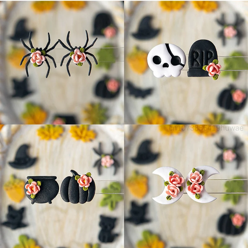 Halloween Series Spider Bat Skull Pumpkin Polymer Clay Earring Clay Mold DIY Earrings Jewelry Handmade Gift Cutting Die Tools