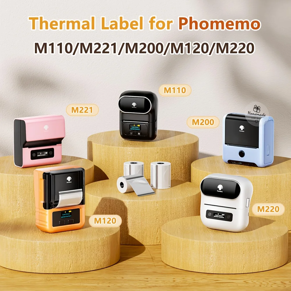 1 rol transparant thermisch etiketpapier voor miniprinters - rond en vierkant, 40 x 60 mm, 40 x 30 mm, 50 x 50 mm maten voor M100/M200/M210