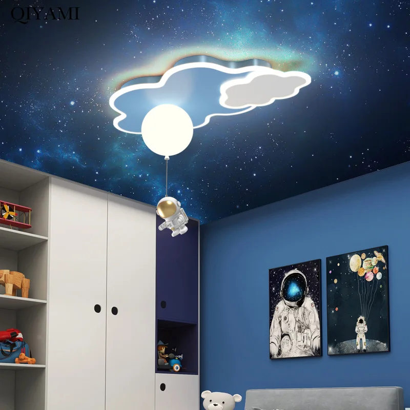 Modern Led Ceiling Lamps For Home Children's room Study Bedroom Cartoon Blue Cloud Astronaut LED Chandelier Light Lustre Fixture