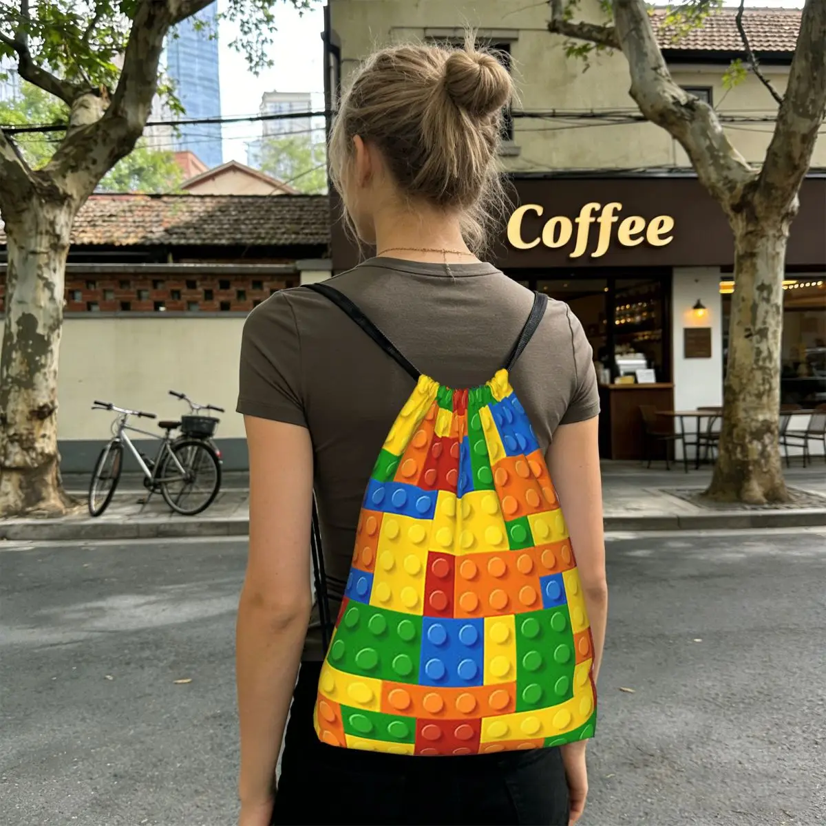 Building Blocks Construction Brick Backpacks Portable Drawstring Bags Sports Bag Book Bags for Man Woman School