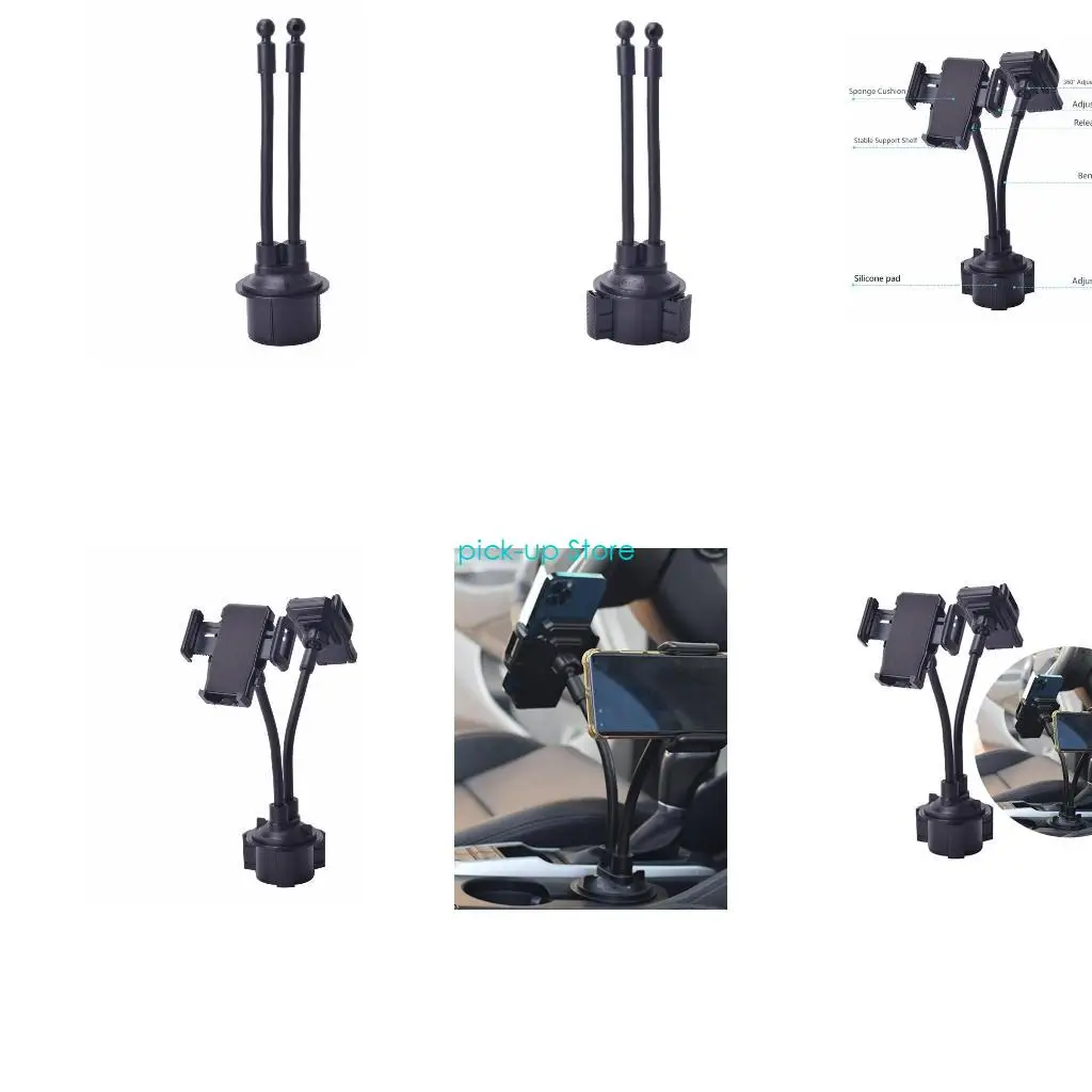 

Q5WA Car Mount Dual Smartphone Stand 360° Rotation Height Adjustable Double Cup Holder Universal Cellphone Cradle Durable