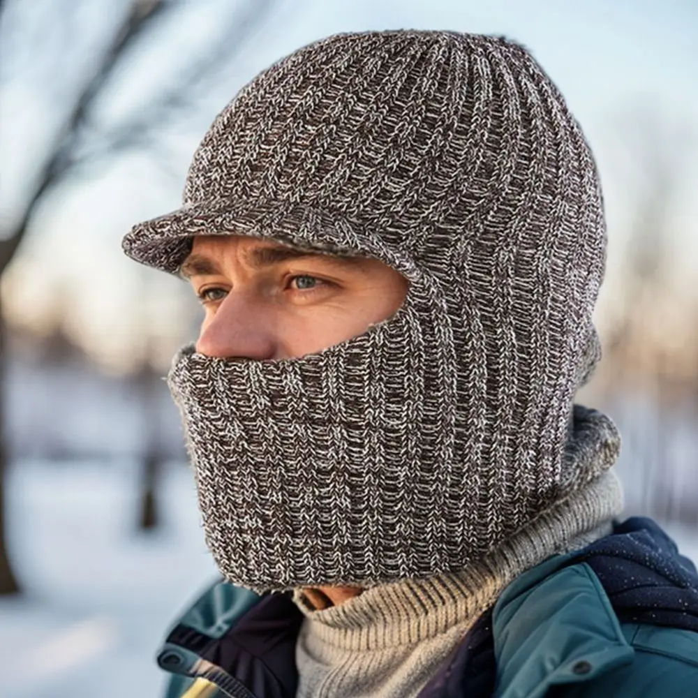 

Fashion 2 IN 1 Winter Hat Ear Protection Warm Knitted Cap Thickened Elastic Earflap Cap Men
