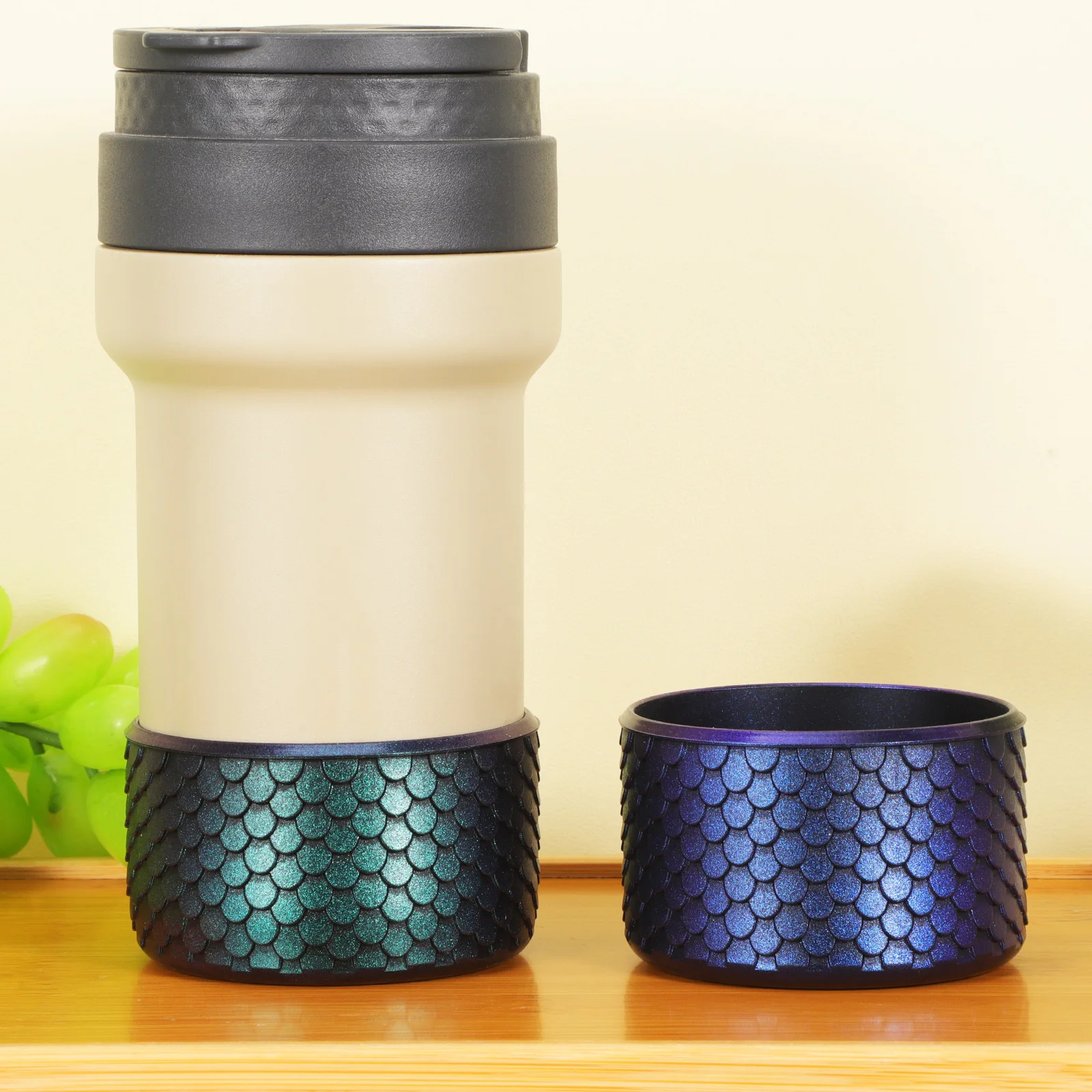 

2Pcs Fish Scale Cup Sleeves Silicone Non-Slip Tumbler Boots for 12-40 Oz Cups Reusable Coffee Sleeve Insulator Holder Bottom
