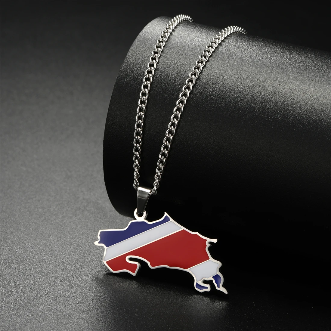 EUEAVAN Drip Oil Costa Rica Map Necklace For Women Stainless Steel Costa Rica Flag Pendant New Charm Fashion Party Jewelry Gifts