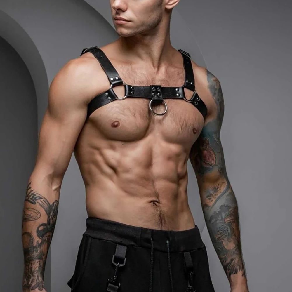 Punk PU Leather Body Harness Chest Shoulder Strap Men Multi Function Adjustable Gothic Waist Belt