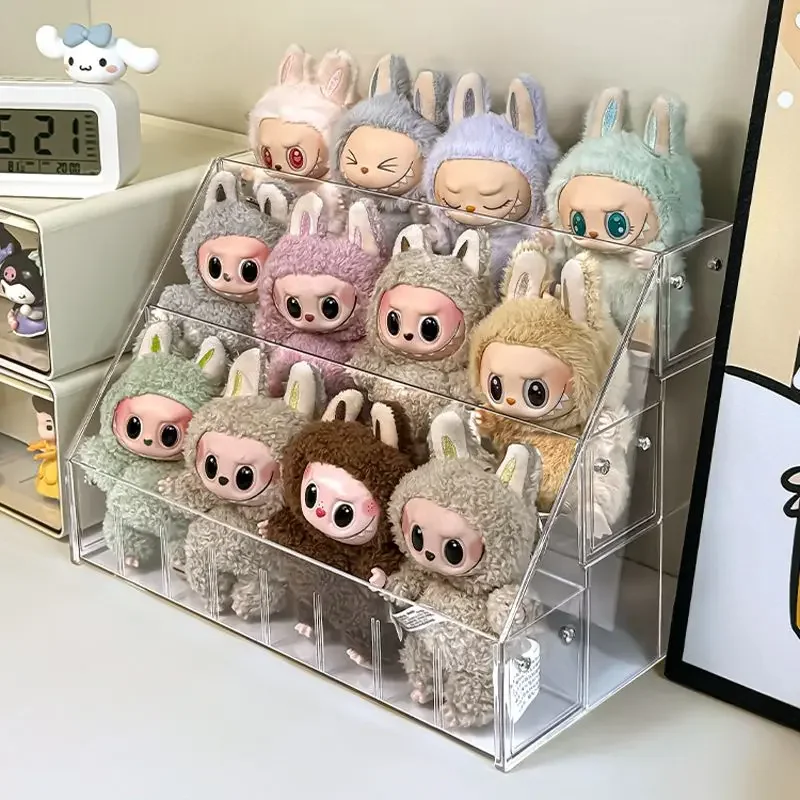 3 Layers Large Capacity Display Shelf For Labubu Dolls Handmade Blind Box Storage Box Stepped Transparent Acrylic Display Shelf