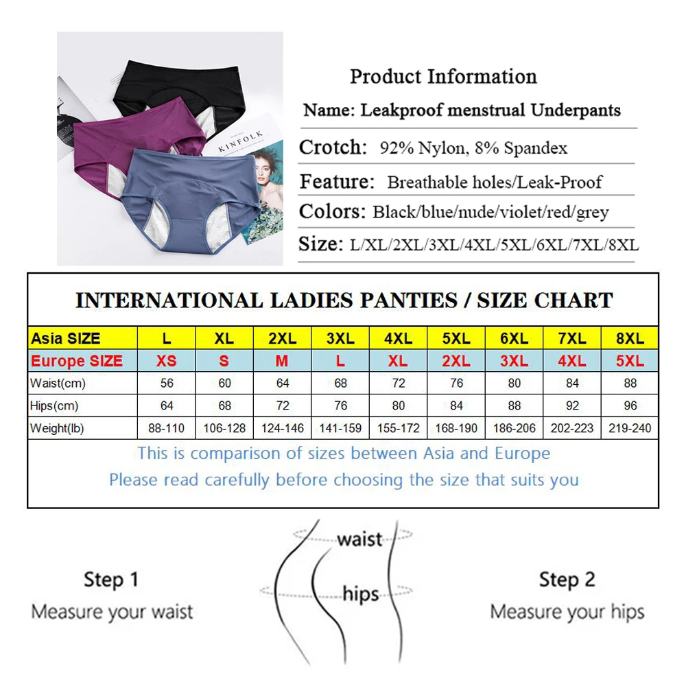 5pcs/Set Leak Proof Menstrual Panties Women Period Underwear Sexy Pants Physiological Underwear Plus Size Waterproof Briefs