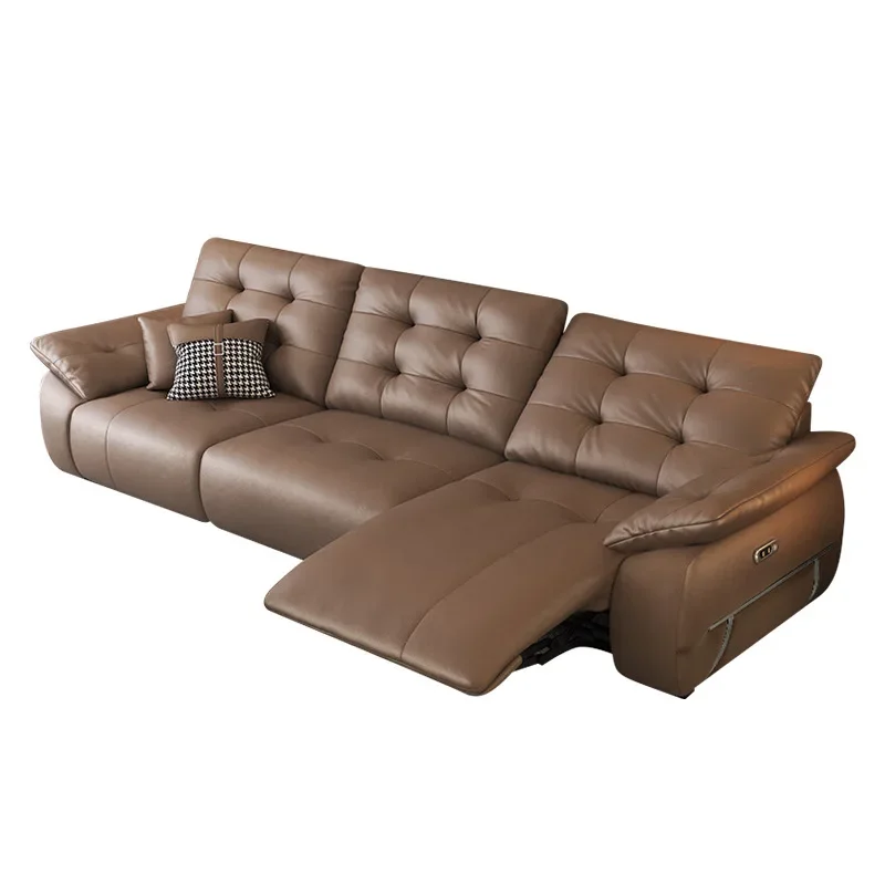 Zero wall electric multi-functional sofa, Italian minimalist  straight row adjustable retractable leather sofa