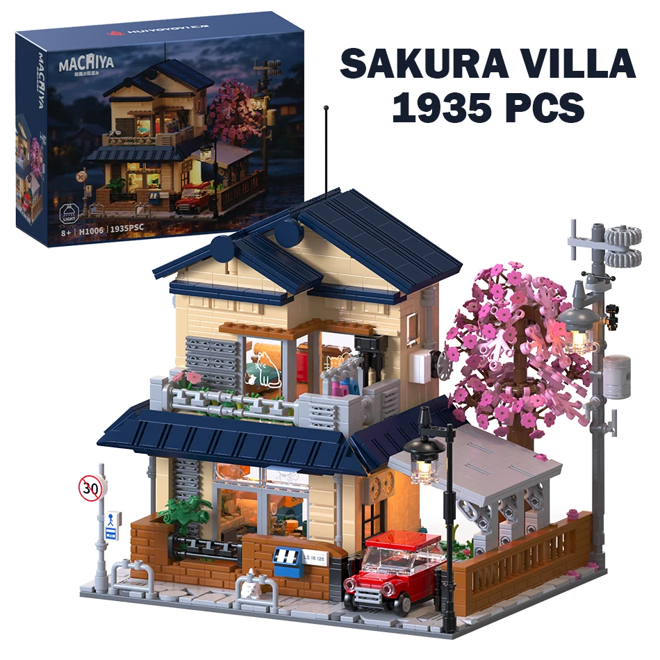 

LED City Japanese Street View Series Cherry Blossom Villa Building Blocks Sakura Fall House Architecture Bricks Toys Kids Gifts