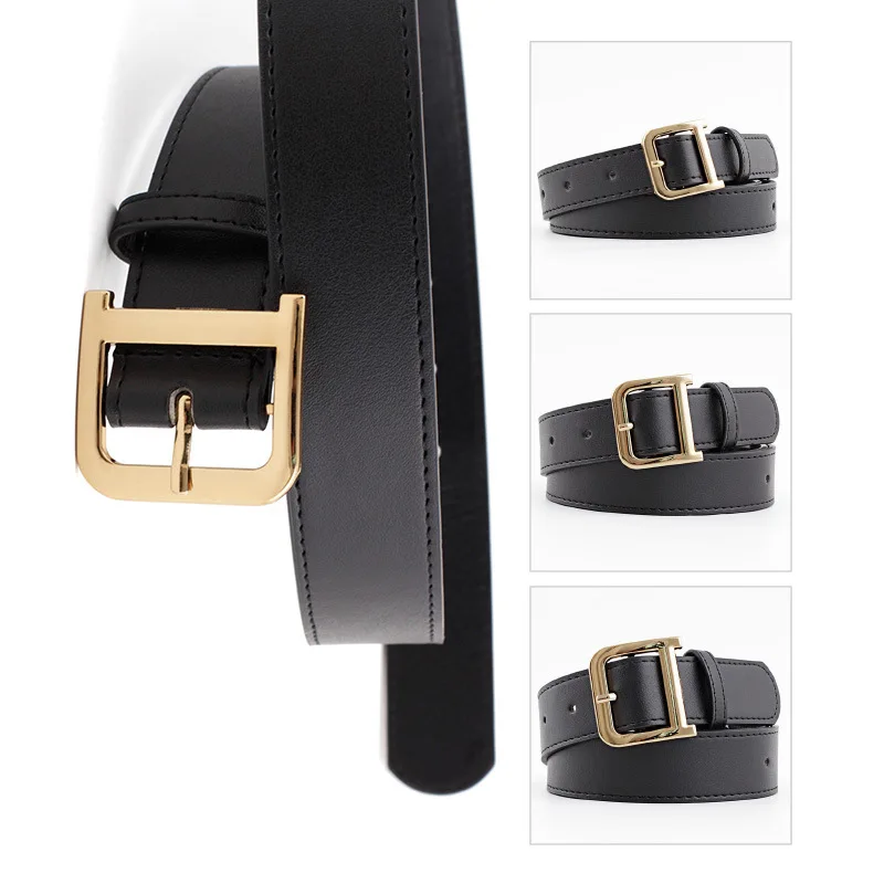 

PU Leather Belt For Women Square Buckle Pin Buckle Jeans Black Belt Chic Luxury Brand Fancy Vintage Strap Female Waistband