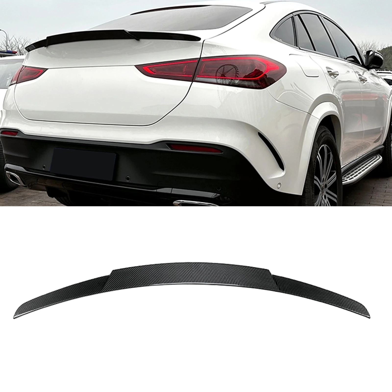 

For Mercedes Benz GLE Coupe C167 2020-2023 GLE350 GLE53 Rear Trunk Lid Spoiler Wing Carbon Fiber Look/Gloss Black Splitter Lip