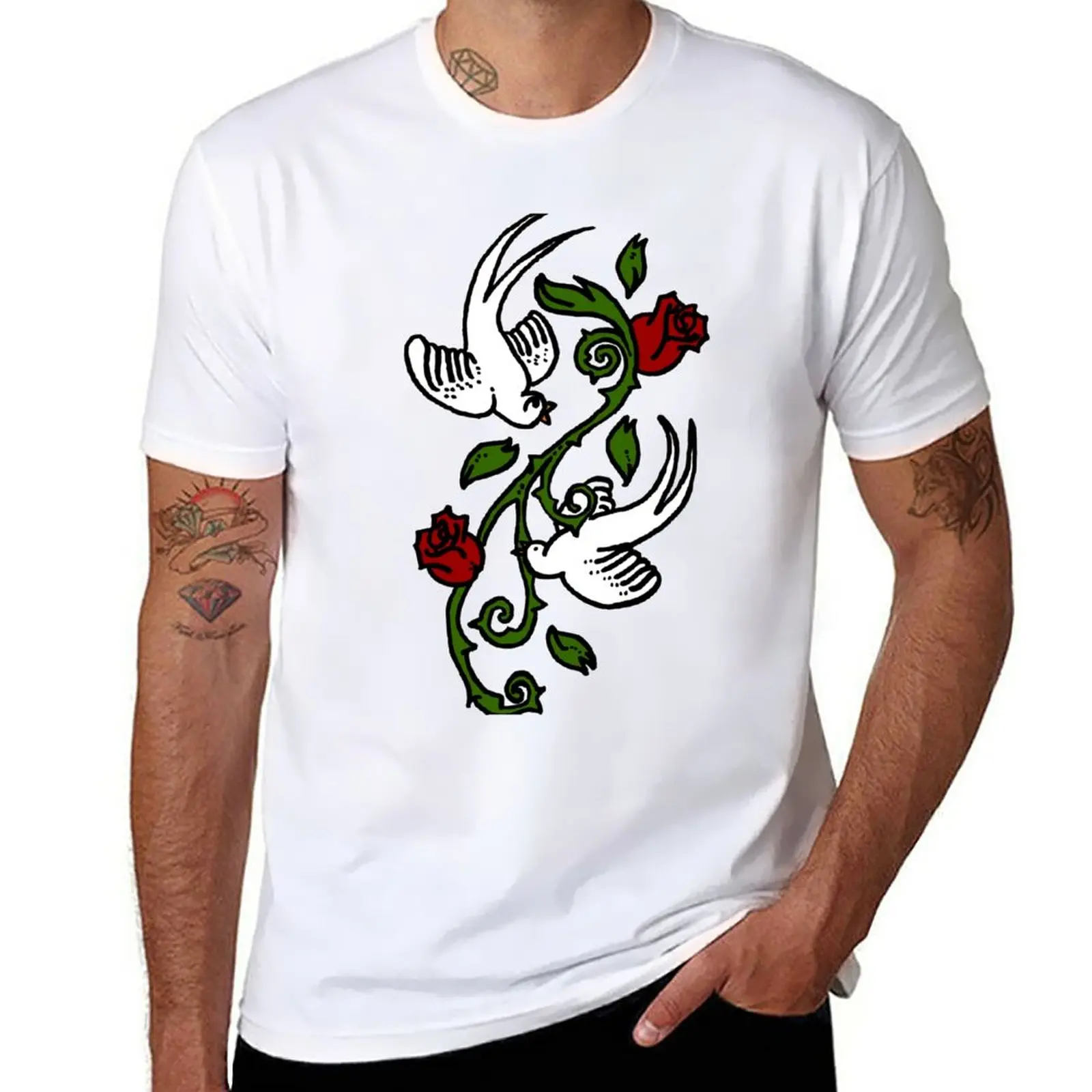 New Two white doves T-Shirt Short sleeve tee summer clothes summer tops tops mens clothing