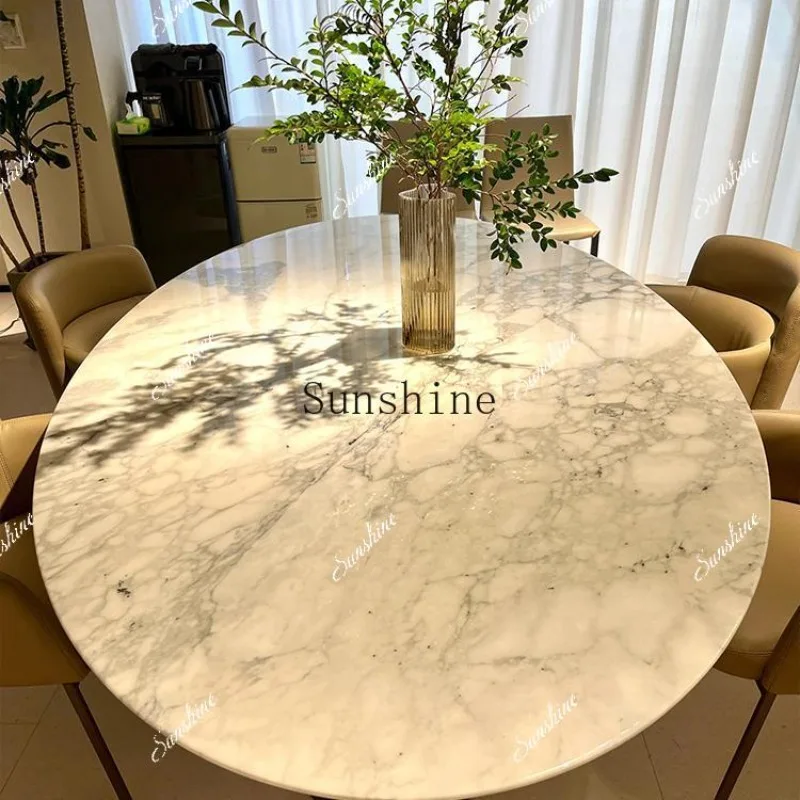 

Natural large flower white luxury stone modern simple Italian oval design high-end dining table FT