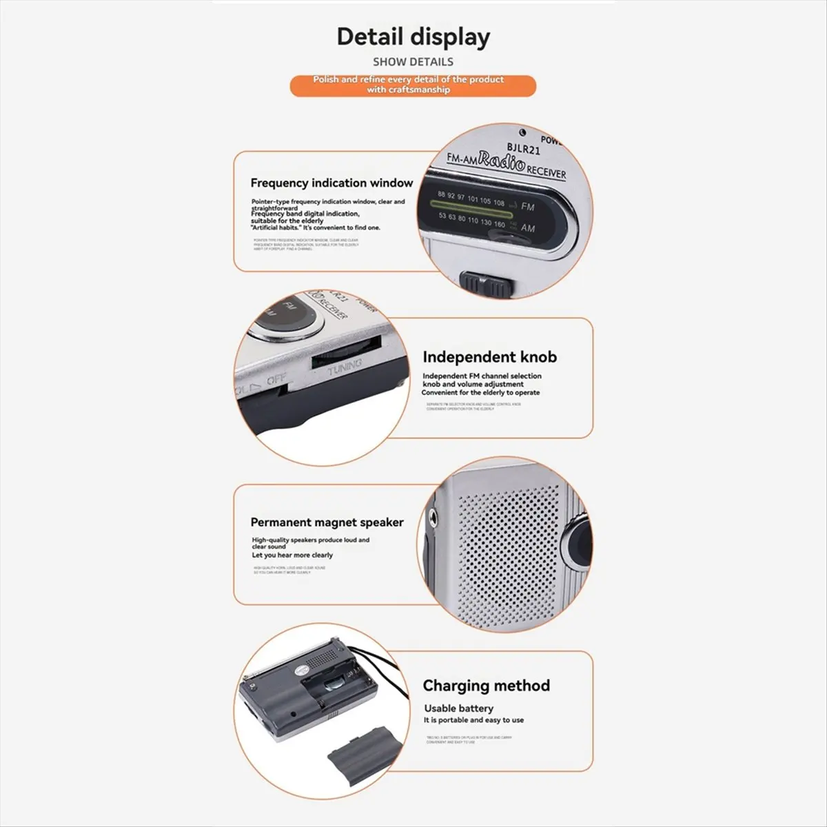 Friendly!Mini Radio AM FM Battery Operated Portable Pocket Radio AM FM Radio Elderly Frequency Range Handheld Radio