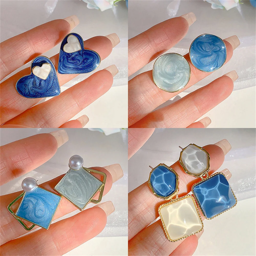 2024 New simple versatile temperament earrings blue light luxury senior sense of women's earrings wholesale