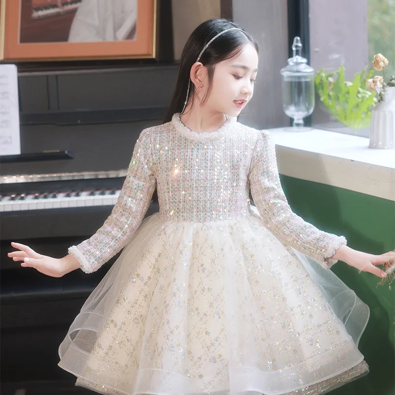 Girl's Dress Entry Lux Elegant Princess Dress Host Piano Playing Flower Girl Bubble Skirt