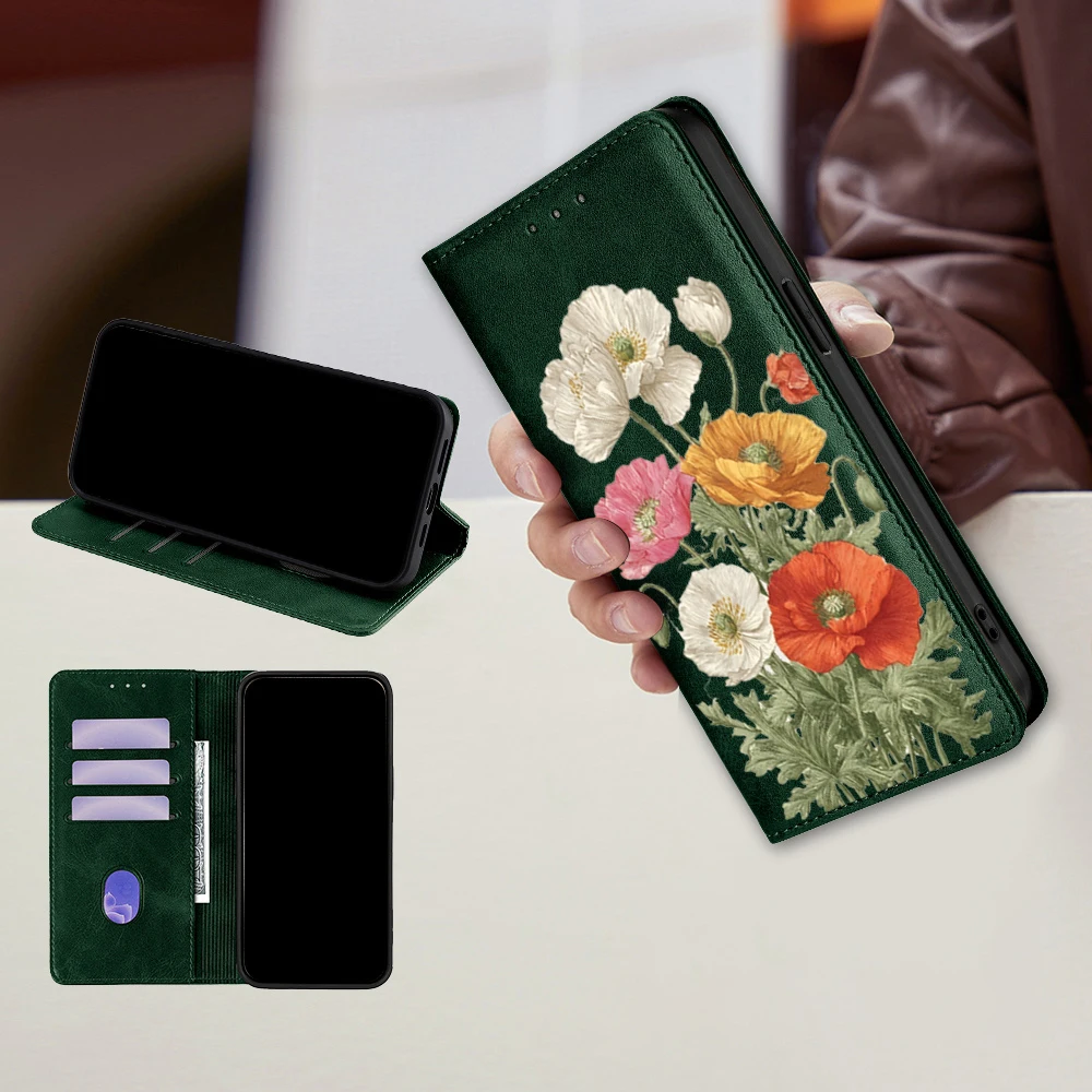 Magnetic Leather Floral pattern Wallet Case for TCL 605 505 501 503 TCL 50 SE 50 XL 50XE TCL 50 Pro 40 60 SE NxtPaper Flip Cover