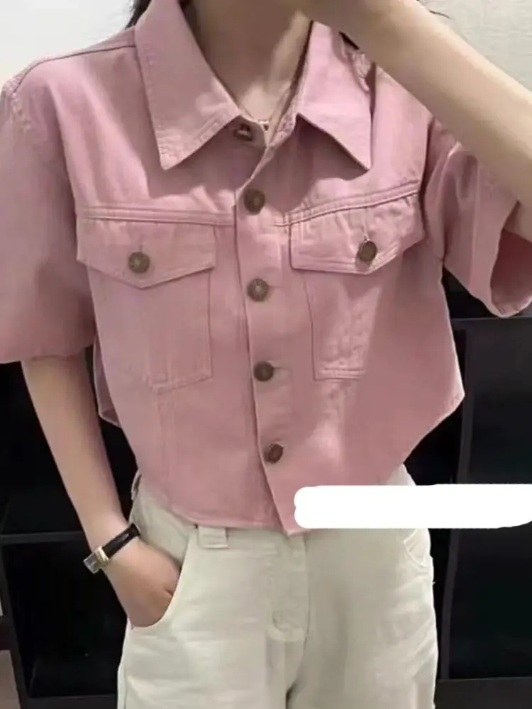 

Short Pure Color Shirt Jacket Women's Loose Fit Summer New Style Korean Version Versatile Short Sleeve Blouse Casual Top