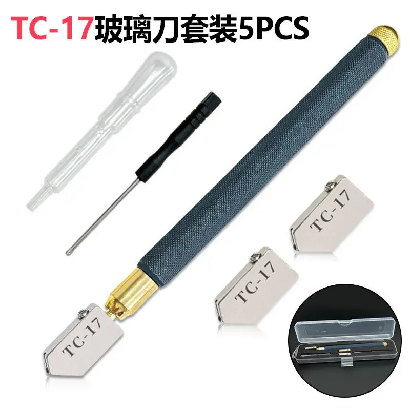 

Set 5 in 1 Professional TC-17 Glass Cutting Wheel Tool, Metal Handle Hand Cutter for Glass & Ceramic Tile Cutting