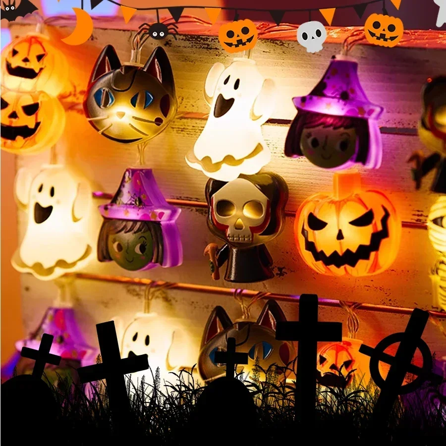 10/20 LED Halloween String Light 1.5M 3M Pumpkin Ghost Witch Spider Web Indoor Outdoor Decor Festival Party Halloween Decoration