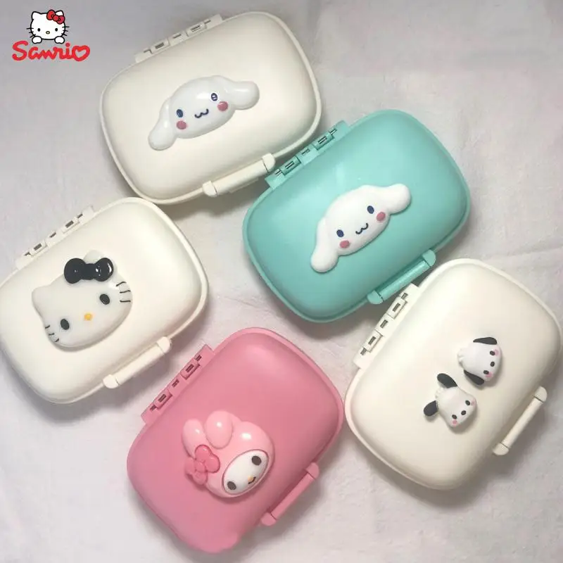 

Cartoon Miniso Sanrio Storage Box Hello Kitty Cinnamoroll My Melody Cute Small Pill Box Portable Pill Compartment Organizer Gift