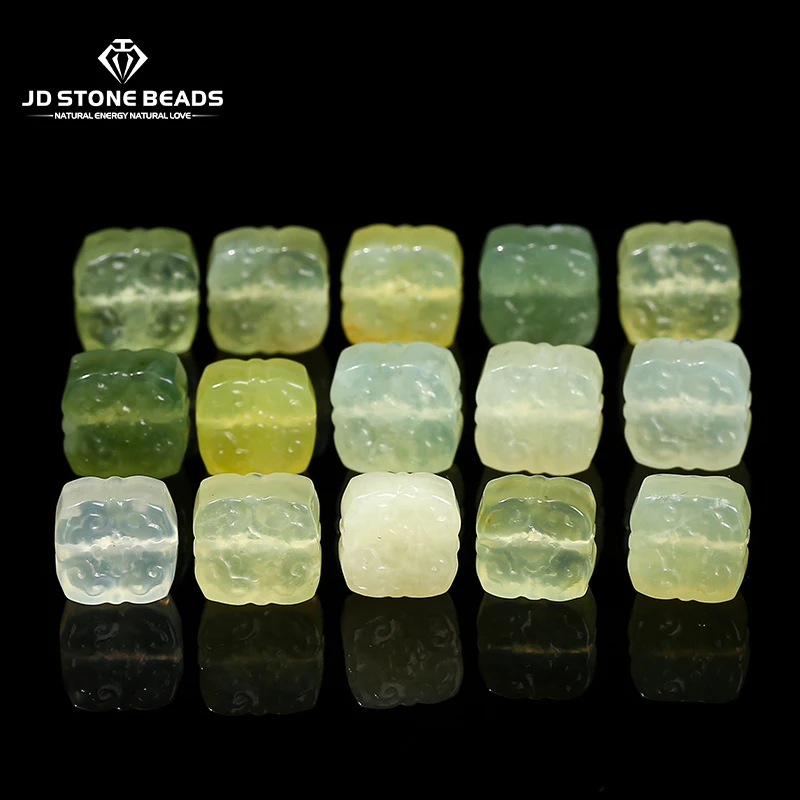 1 Pc Natural Light Green Jade Wealth Square Carved Bead Charm Pendant For Jewelry Making Diy Necklace Bracelet Accessory