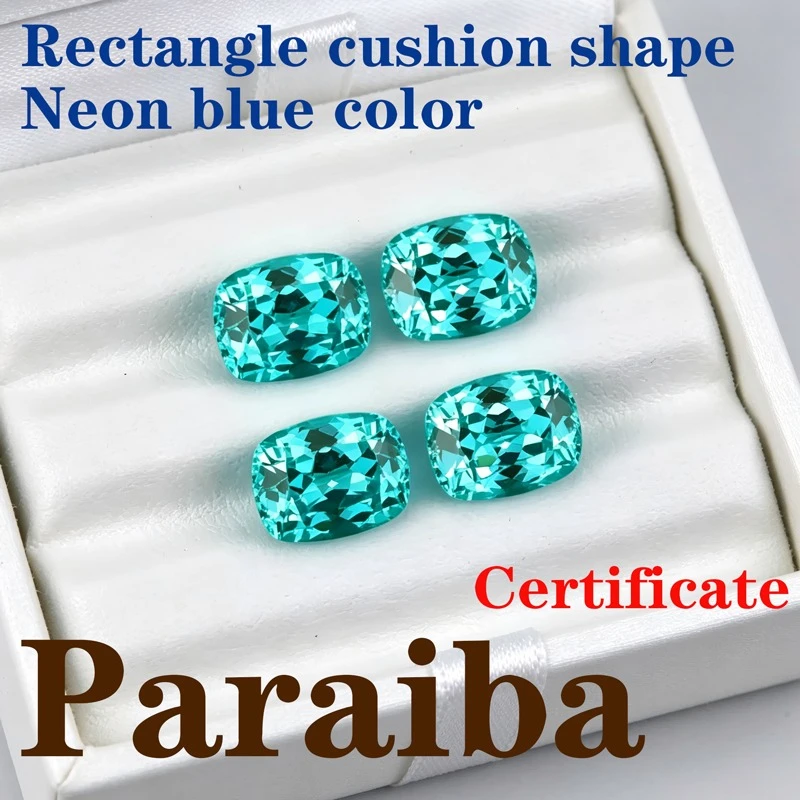 

Paraiba Rectangle Cushion Shape Artificial Gemstone Neon Blue Color Available Certificate High Quality