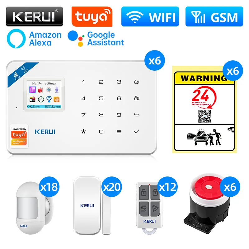 

KERUI W181 Wireless Home Alarm Tuya Smart WIFI GSM Alarm Alexa Motion Sensor Detector Door Sensor Sounder Siren IP Camera