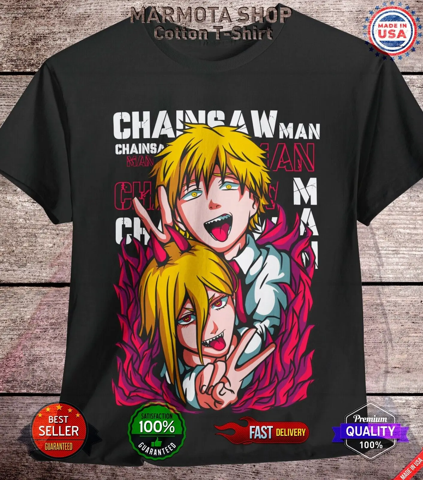 

Power Denji Shirt Chainsaw Man Anime Tee T-Shirt Waifu Ecchi Sexy Makima Devil