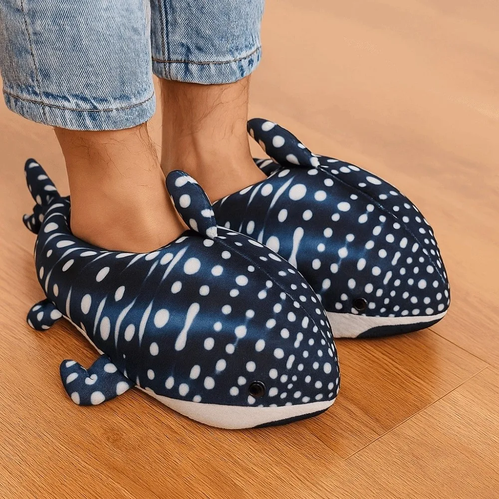 الكائنات البحرية إيفا الحوت القرش النعال لينة الإبداعية الحوت نعال قماش عدم الانزلاق دافئ الشتاء رقيق الشرائح داخلي #4