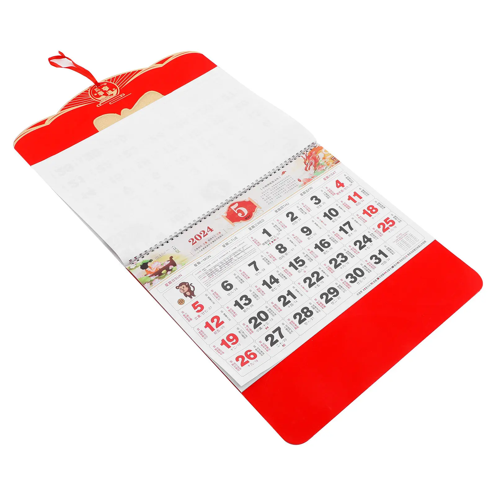 

Gold Foil Happiness Hanging 2024 Wall Calendar Chinese Traditional Lunar Year Calendar Office Home Decoration Classic Dragon