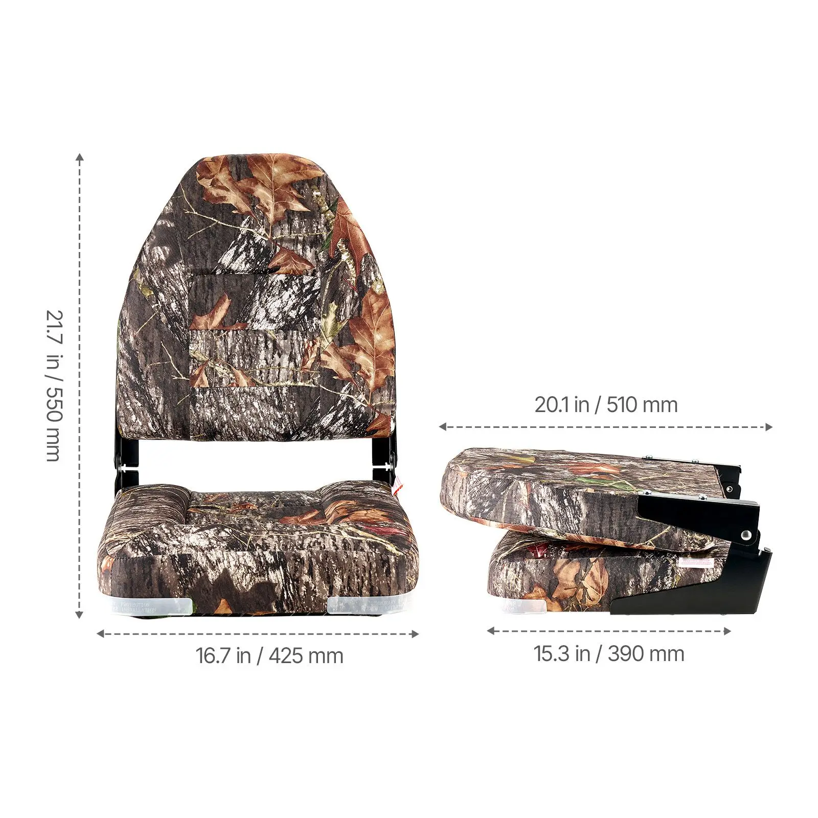 Boat Seat, High Backrest, Folding Fishing with Thickened Sponge Cushion & PU Polyester Fabric, Aluminum Alloy Hinges, Flip Up