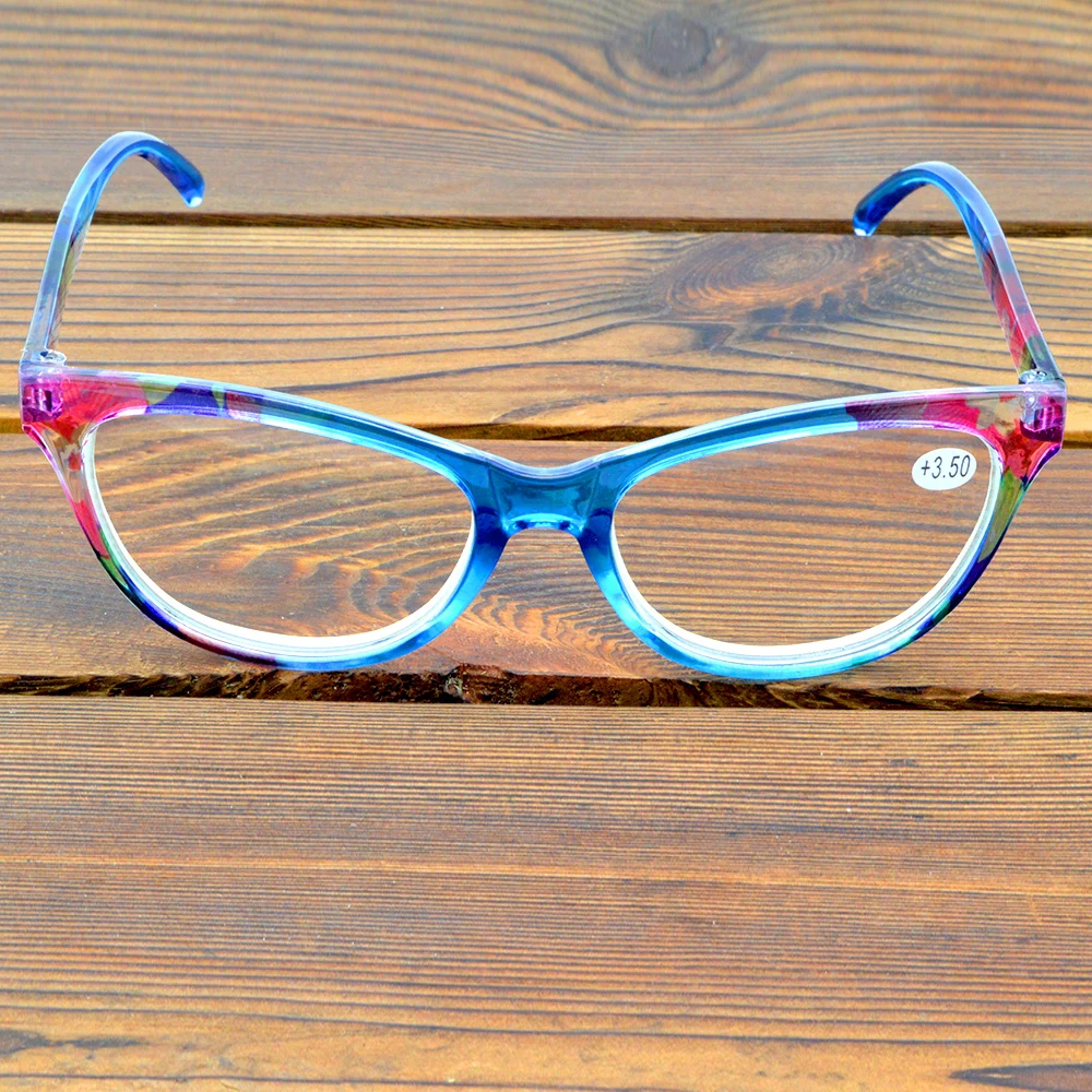 Round Blue Flower Frame Full-rim Retro Handcrafted Spectacles Multi-coated Fashion Reading Glasses +0.75 To +4