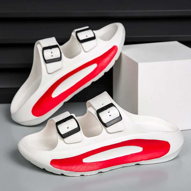 

Мужские большие размеры 47, летние противоскользящие пляжные уличные тапочки на толстой подошве, парные тапочки из материала EVA, мягкие удобные мужские сандалии