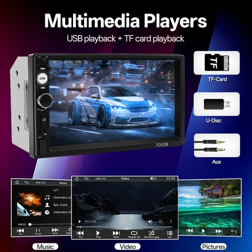 Imagen 2 del producto HIPPCRON 7 ""2din Radio de coche HD pantalla táctil estéreo Multimedia reproductor MP5 soporte de enlace de espejo Universal cámara de visión trasera entrada auxiliar